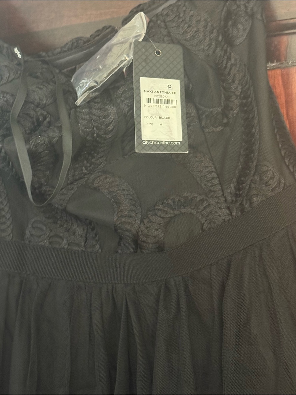 City Chic Black Maxi Antonia Lace & Mesh Dress